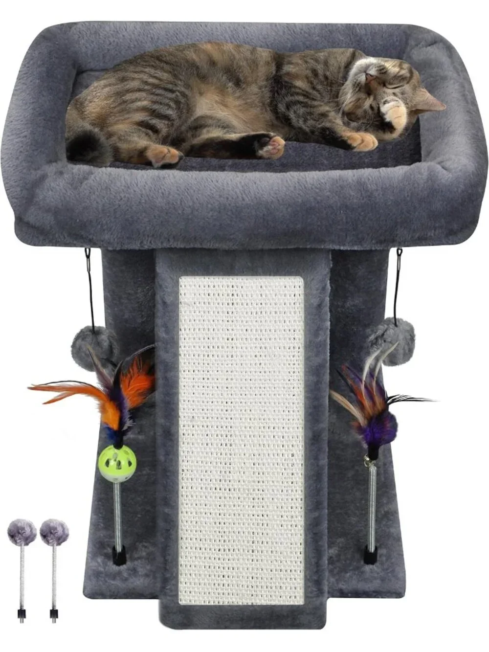 New Cat Tree Tower with Scratching Post Activity Center with Toy Balls - Grey